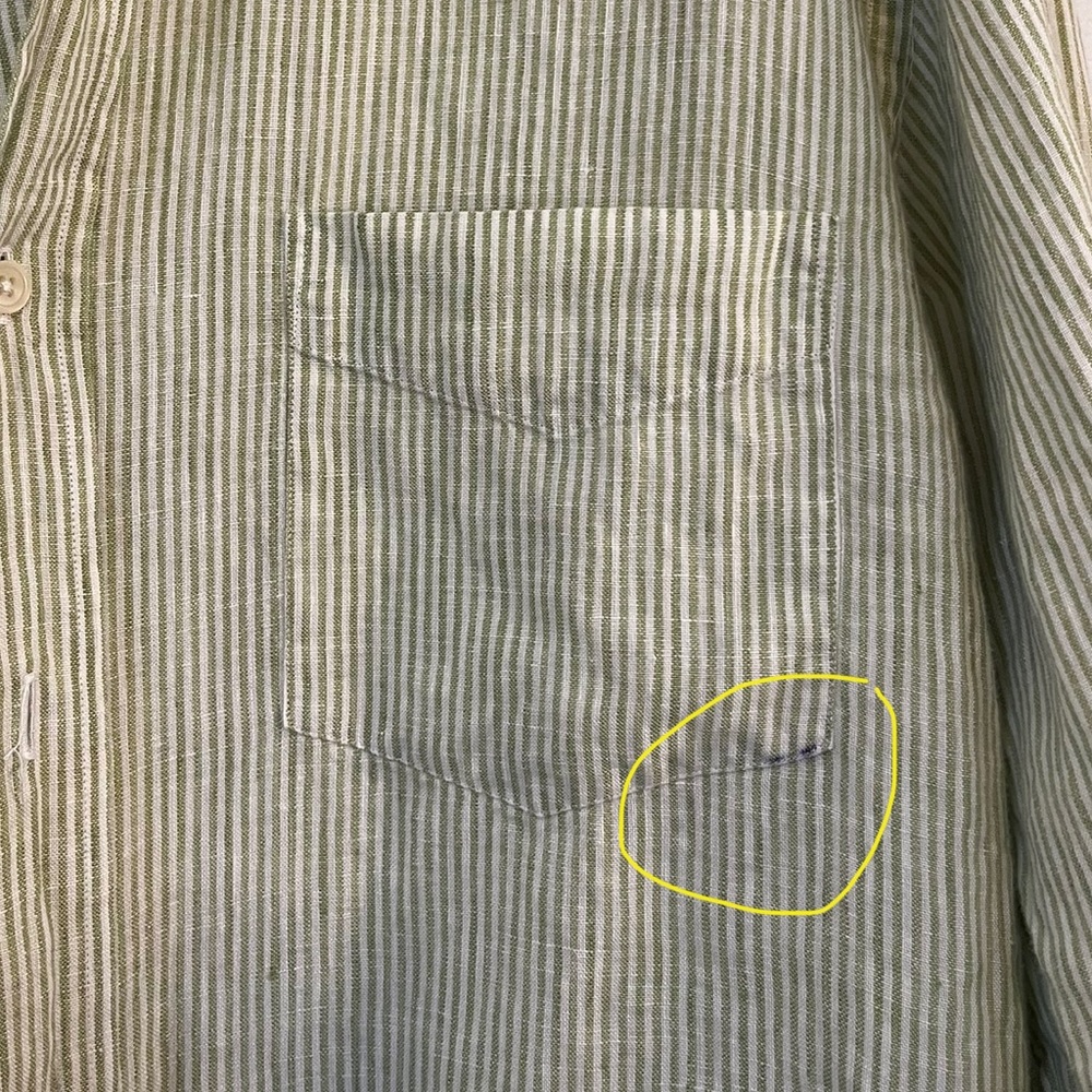 J. Crew Linen Long Sleeve Green Stripe Button down Shirt sz L - Picture 10 of 11